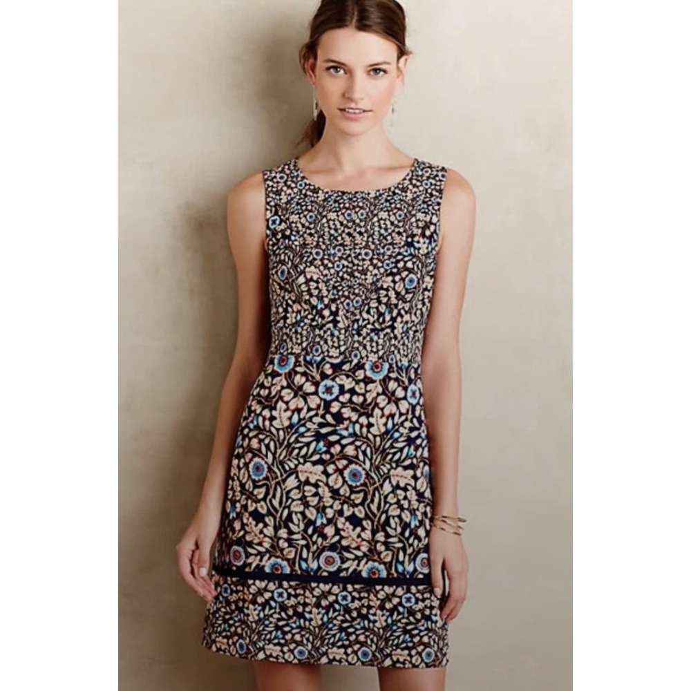 Maeve Anthropologie Brindille Sheath Dress Floral Sleeveless Pockets 2